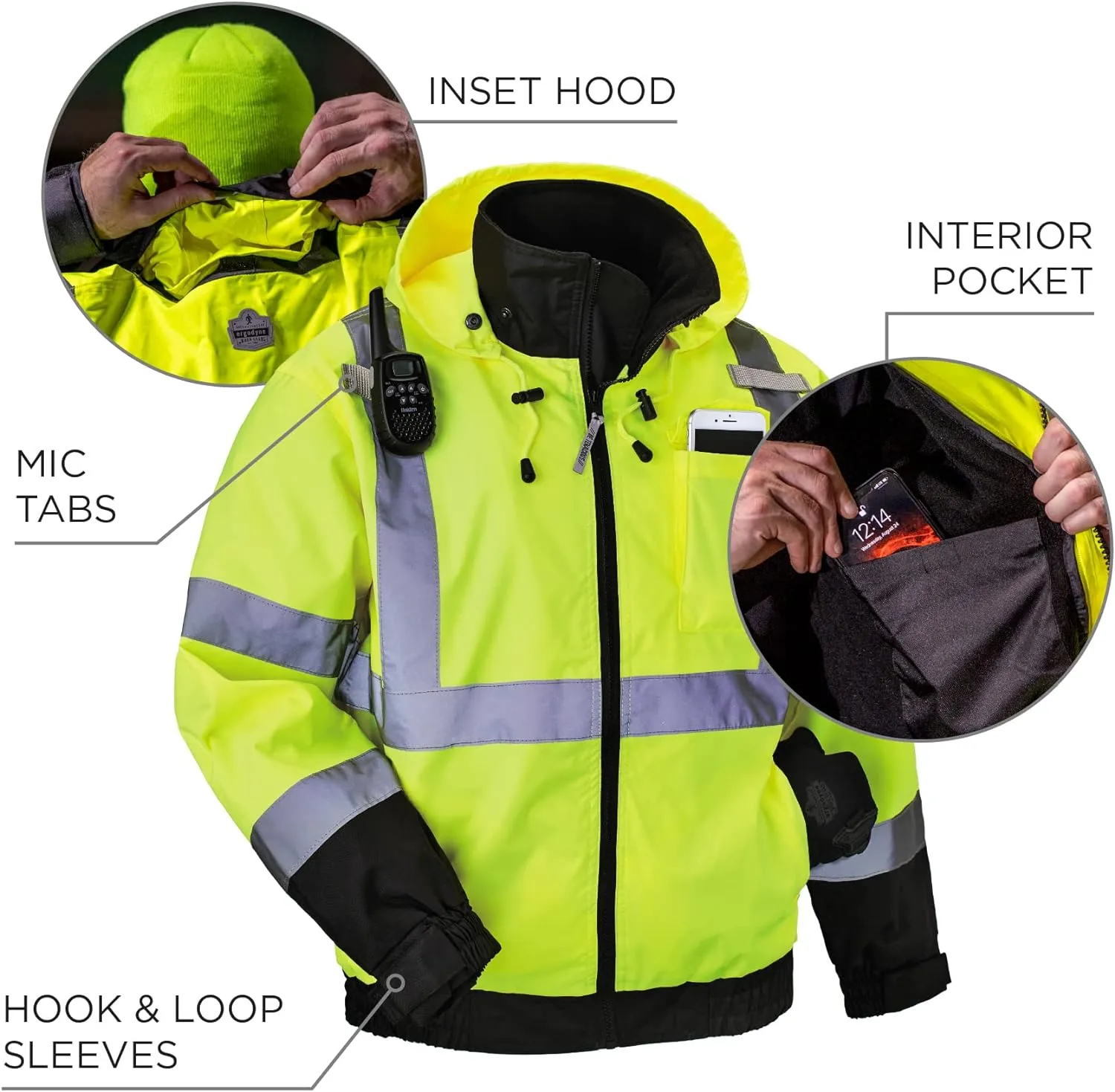 Ergodyne Unisex-Adult 3-in-1 Hi-Vis Winter Bomber Jacket, Lime, Large US