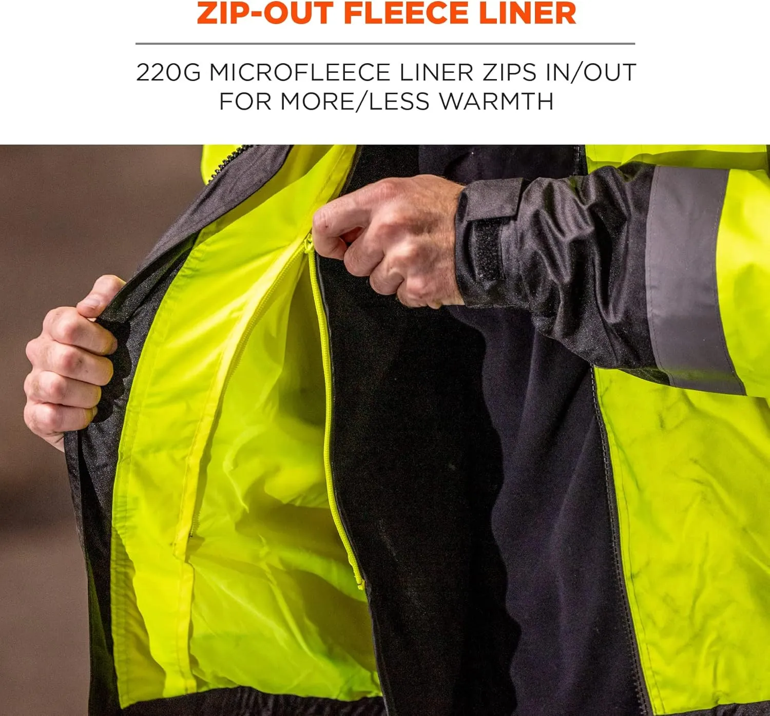 Ergodyne Unisex-Adult 3-in-1 Hi-Vis Winter Bomber Jacket, Lime, Large US