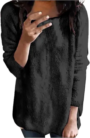 GIERIDUC Womens Fleece Tunic Pullover Long Sherpa Long Sweater Casual Fuzzy Sweatshirts Oversized Fluffy Tops with Pockets