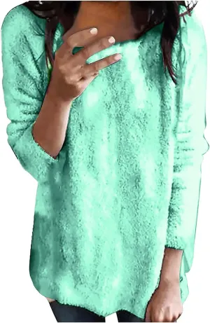 GIERIDUC Womens Fleece Tunic Pullover Long Sherpa Long Sweater Casual Fuzzy Sweatshirts Oversized Fluffy Tops with Pockets