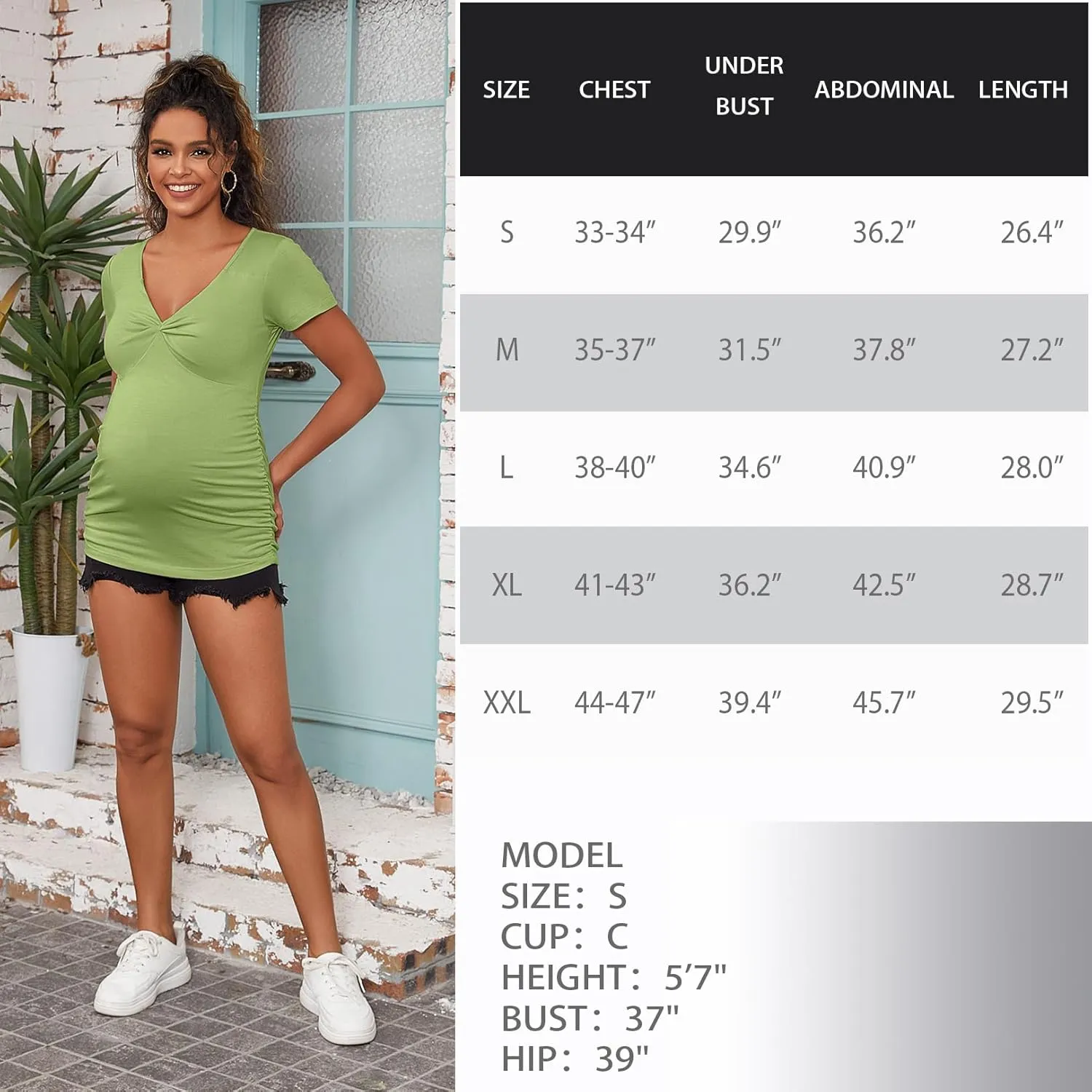 GINKANA Women Short Sleeve Maternity Shirts Tops Ruched Sides Casual Pregnancy Tees Tunics Blouses Summer Maternity Clothes
