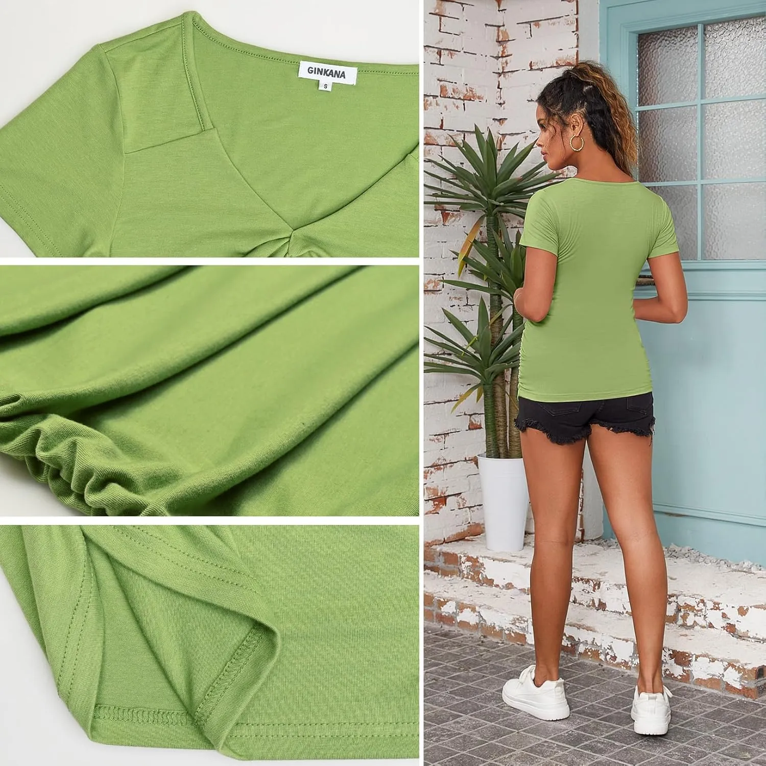 GINKANA Women Short Sleeve Maternity Shirts Tops Ruched Sides Casual Pregnancy Tees Tunics Blouses Summer Maternity Clothes