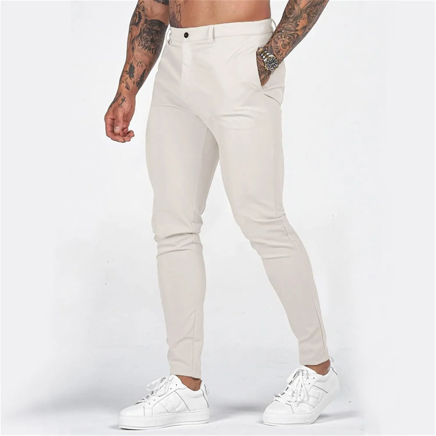 GOKKILRW Mens Golf Pants Stretch Chinos Dress Pants Quick Dry Business Work Office Lightweight Slim Fit Formal Sport Pants
