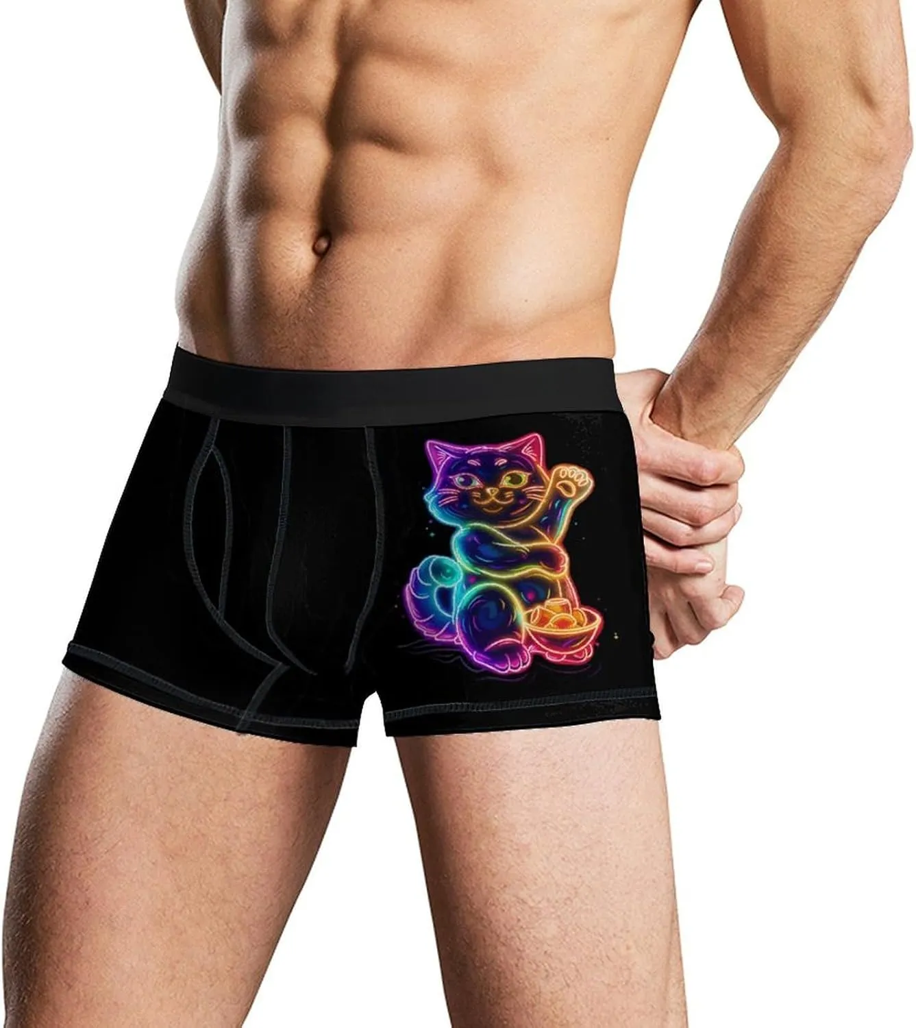 Good Luck Cat Men's Boxer Briefs Soft Underwear Breathable Trunks with Waistband