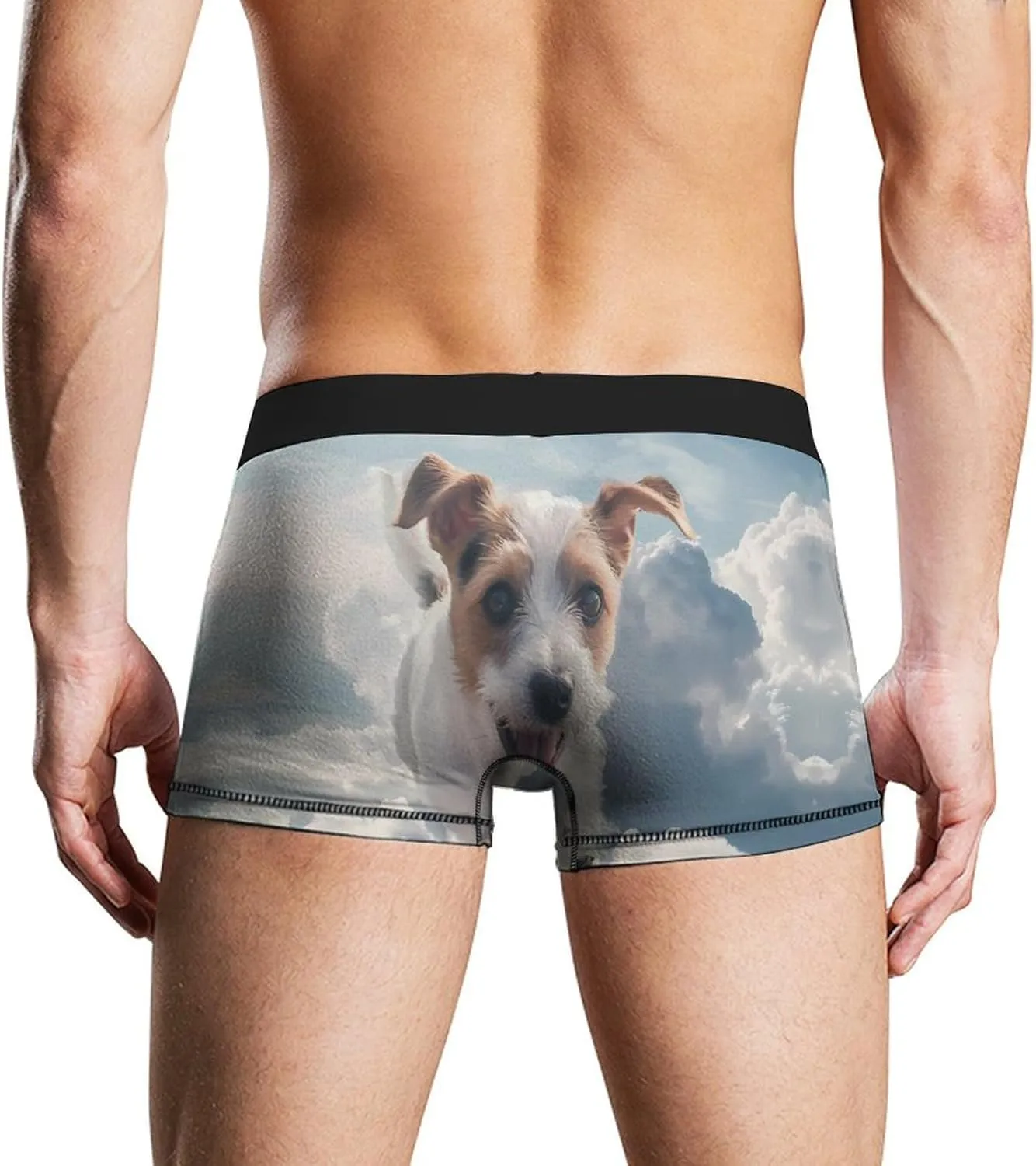 Jack Russell Terrier Dog with Angel Men's Underwear Soft Boxer Briefs Breathable Trunks with Waistband