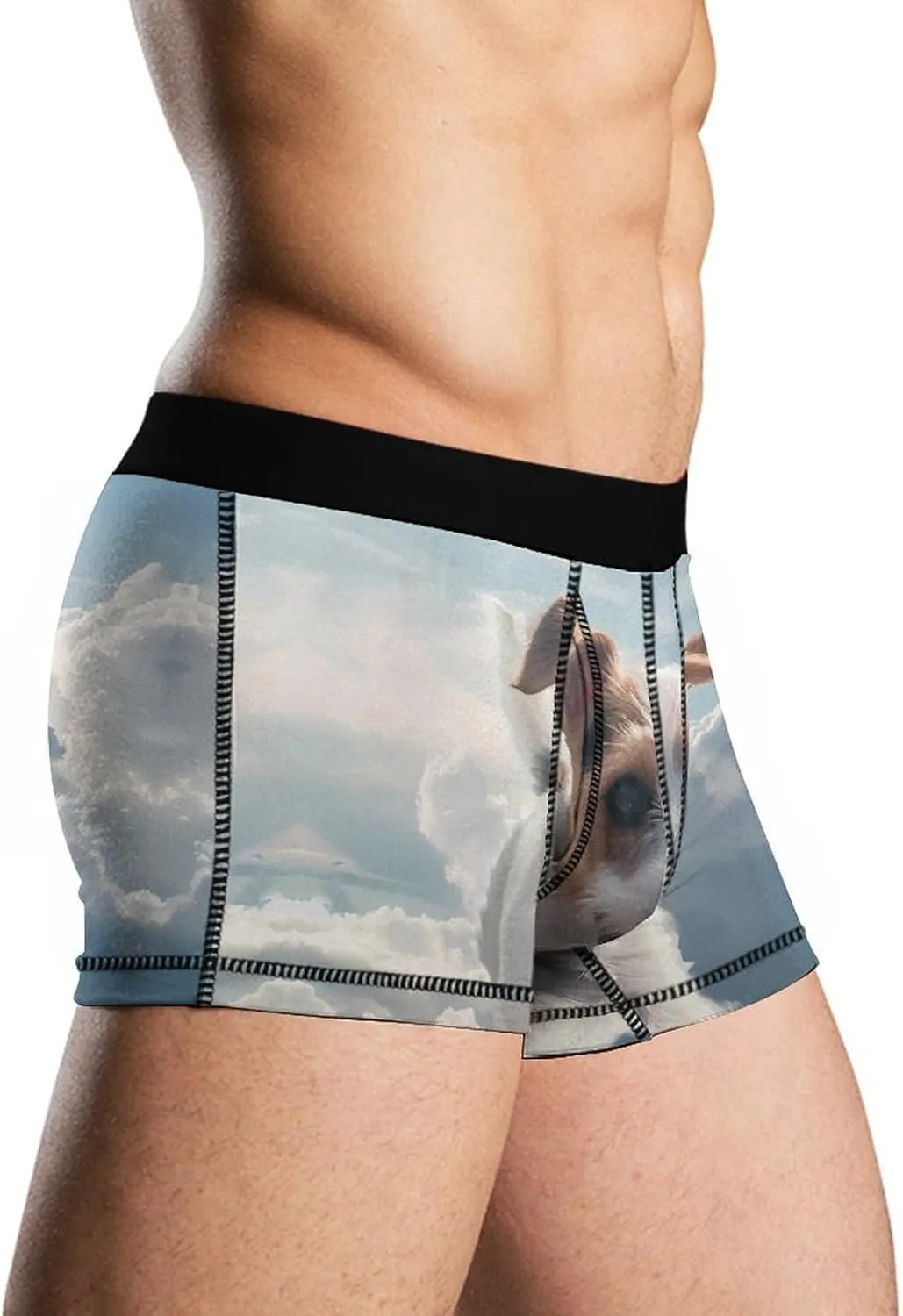 Jack Russell Terrier Dog with Angel Men's Underwear Soft Boxer Briefs Breathable Trunks with Waistband