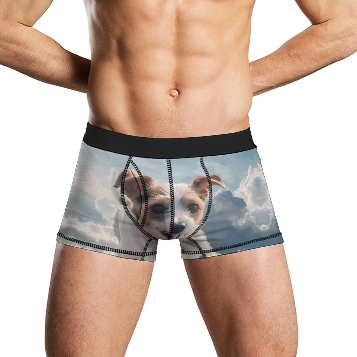 Jack Russell Terrier Dog with Angel Men's Underwear Soft Boxer Briefs Breathable Trunks with Waistband