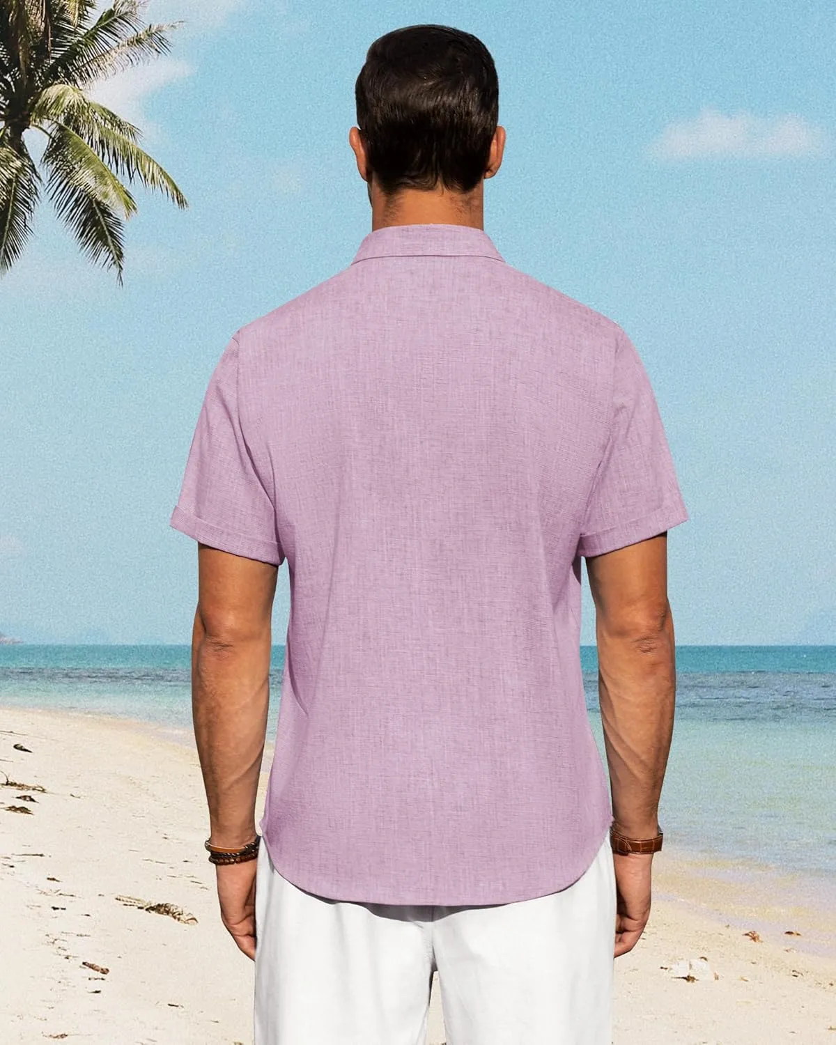 J.VER Men's Linen Shirts Casual Short Sleeve Button Down Shirt Beach Summer Vacation Holiday Wedding Cotton Tops