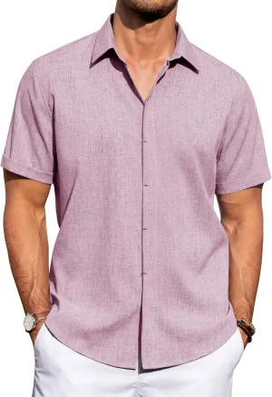 J.VER Men's Linen Shirts Casual Short Sleeve Button Down Shirt Beach Summer Vacation Holiday Wedding Cotton Tops