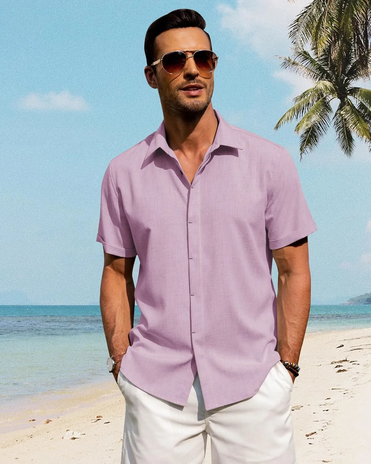 J.VER Men's Linen Shirts Casual Short Sleeve Button Down Shirt Beach Summer Vacation Holiday Wedding Cotton Tops