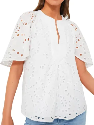 KEOMUD Women's Summer Top Hollow Out Embroidered Blouse Shirts V Neck Short Sleeve Boho Lace Eyelet Tops