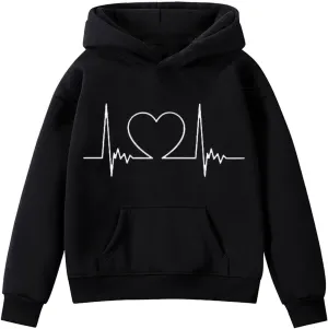 Kids Fall/Winter Valentine's Day Sweatshirt Trendy Solid Print Hooded Pullover Top for Boys Girls Fall/Winter