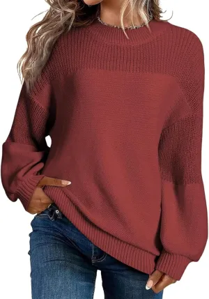 Knit Crew Neck Sweater for Women Ladies Winter Cute Oversized Pullover Sweaters Long Sleeve Blouse Sweatshirts