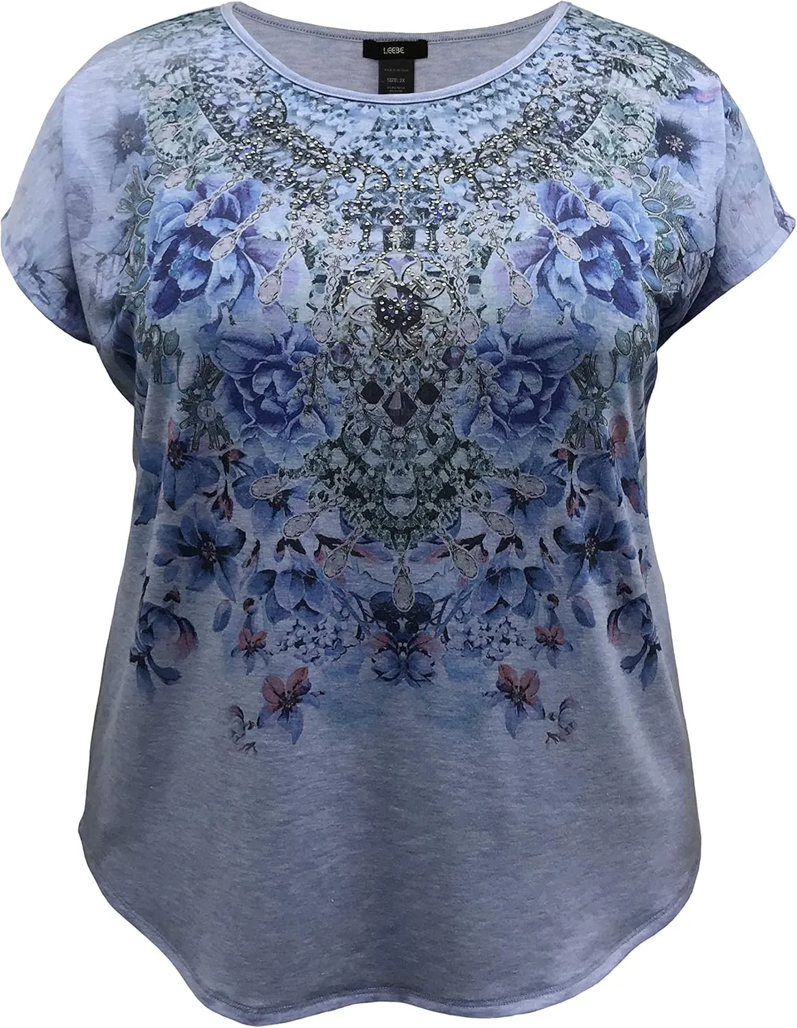 LEEBE Women and Plus Size Crew Neck Dolman Short Sleeve Print Top (Small-5X)
