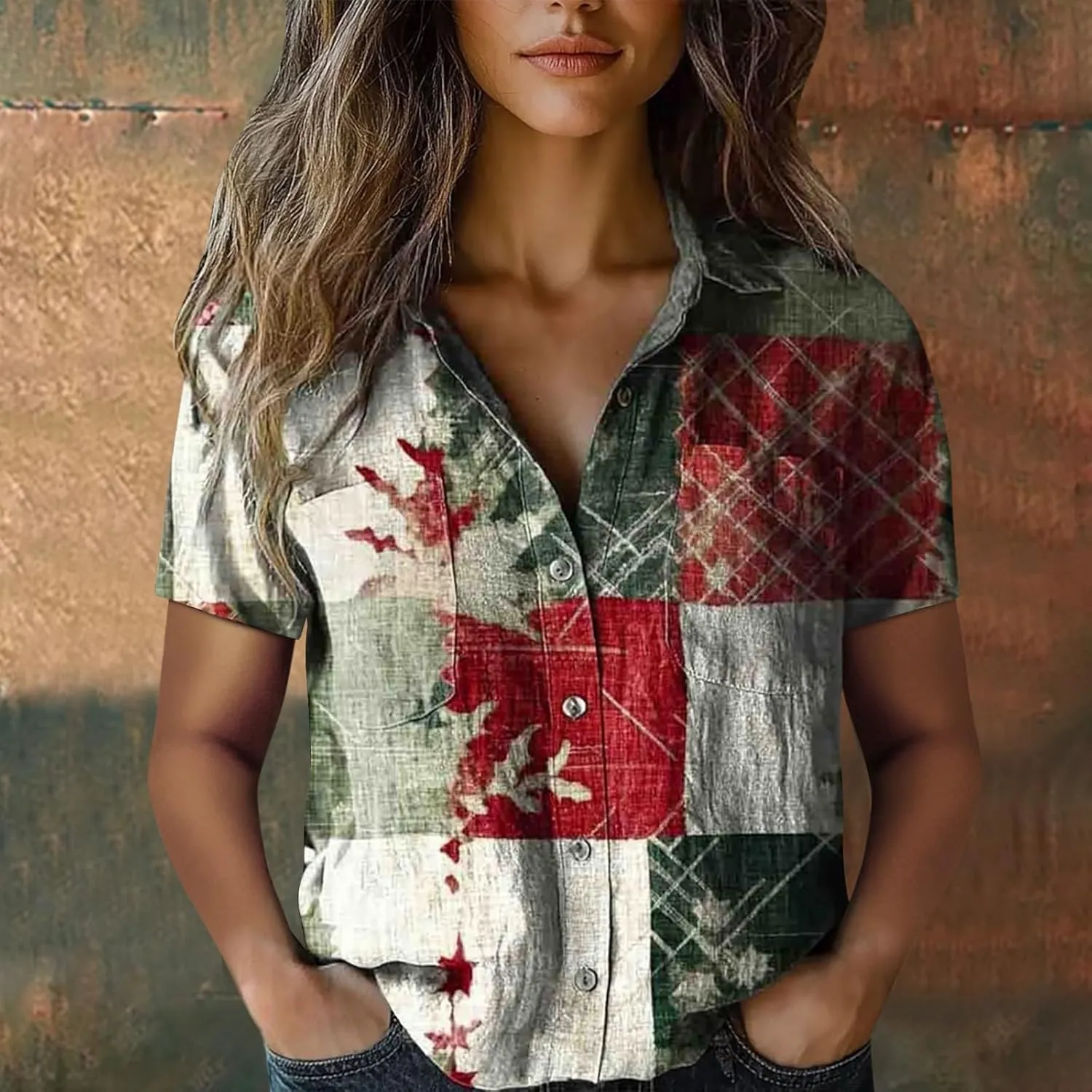 Linen Boho Tops for Women Boho Tops for Women 2025 Hippie Summer Short Sleeve Button Up Blouses Short Sleeve Shirts