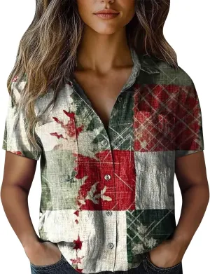 Linen Boho Tops for Women Boho Tops for Women 2025 Hippie Summer Short Sleeve Button Up Blouses Short Sleeve Shirts
