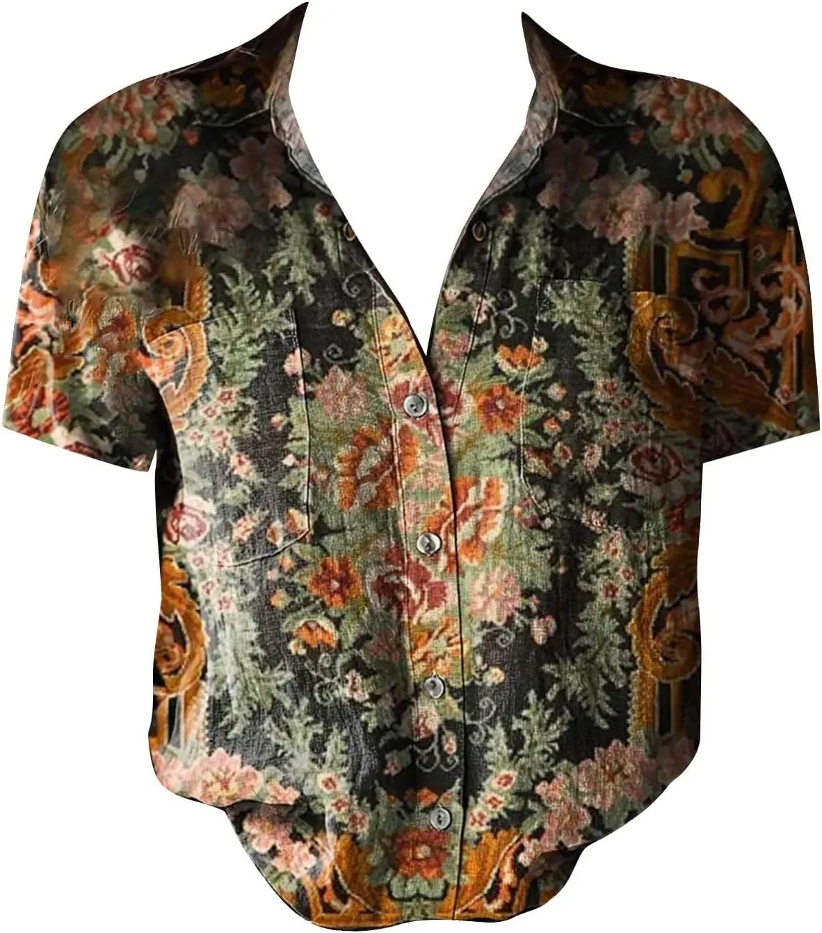 Linen Boho Tops for Women Boho Tops for Women 2025 Hippie Summer Short Sleeve Button Up Blouses Short Sleeve Shirts