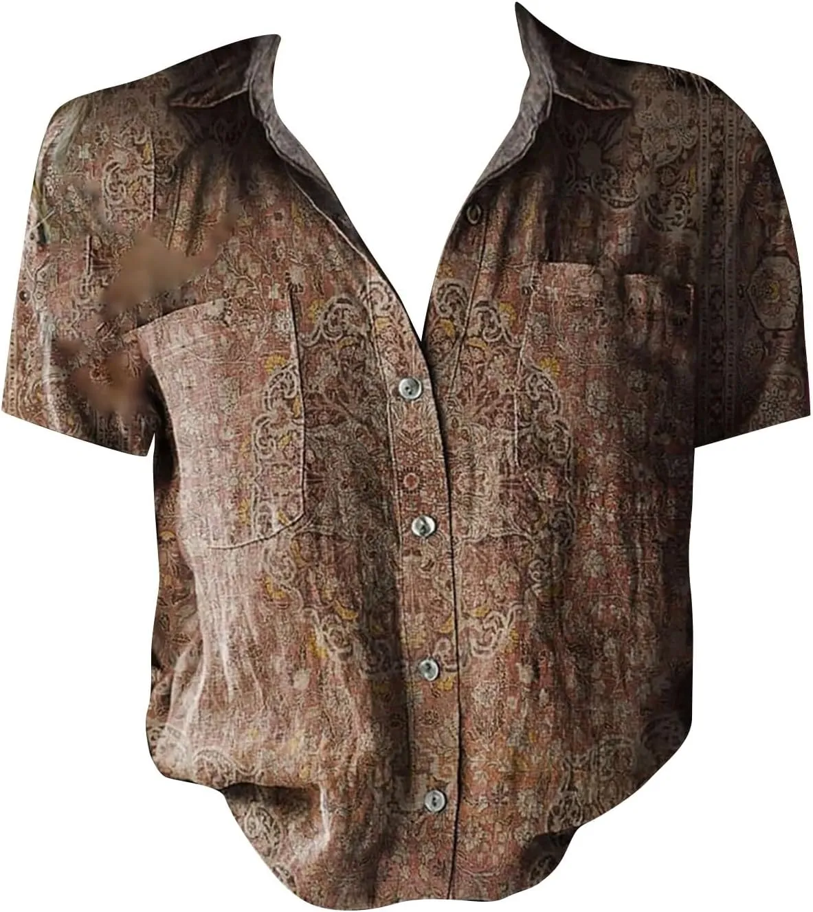 Linen Boho Tops for Women Boho Tops for Women Hippie Summer Short Sleeve Button Up Blouses Short Sleeve Shirts