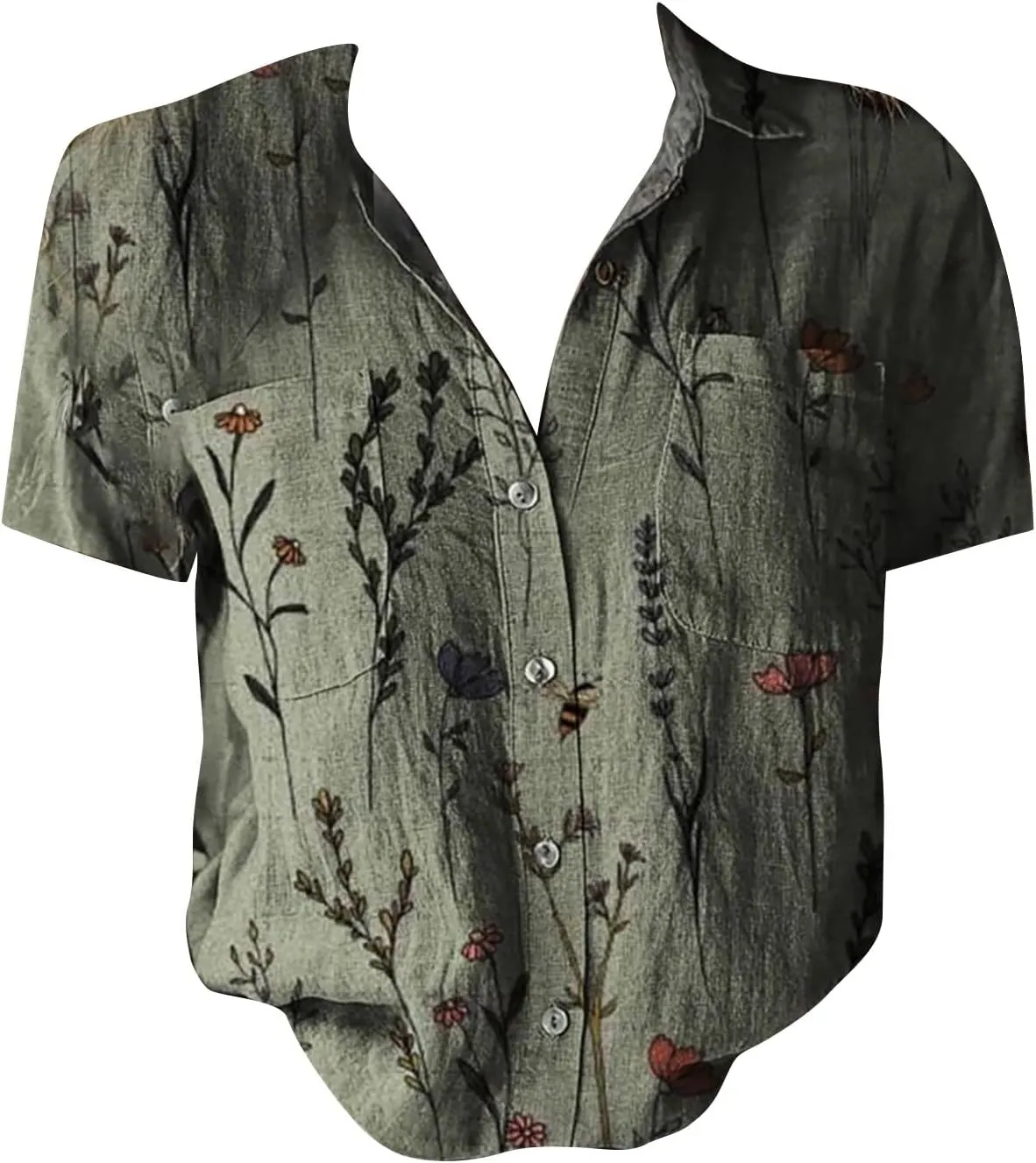 Linen Boho Tops for Women Boho Tops for Women Hippie Summer Short Sleeve Button Up Blouses Short Sleeve Shirts