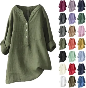 Linen Shirt for Women Loose V Neck Tops Womens Daily Summer T-Shirts 2025