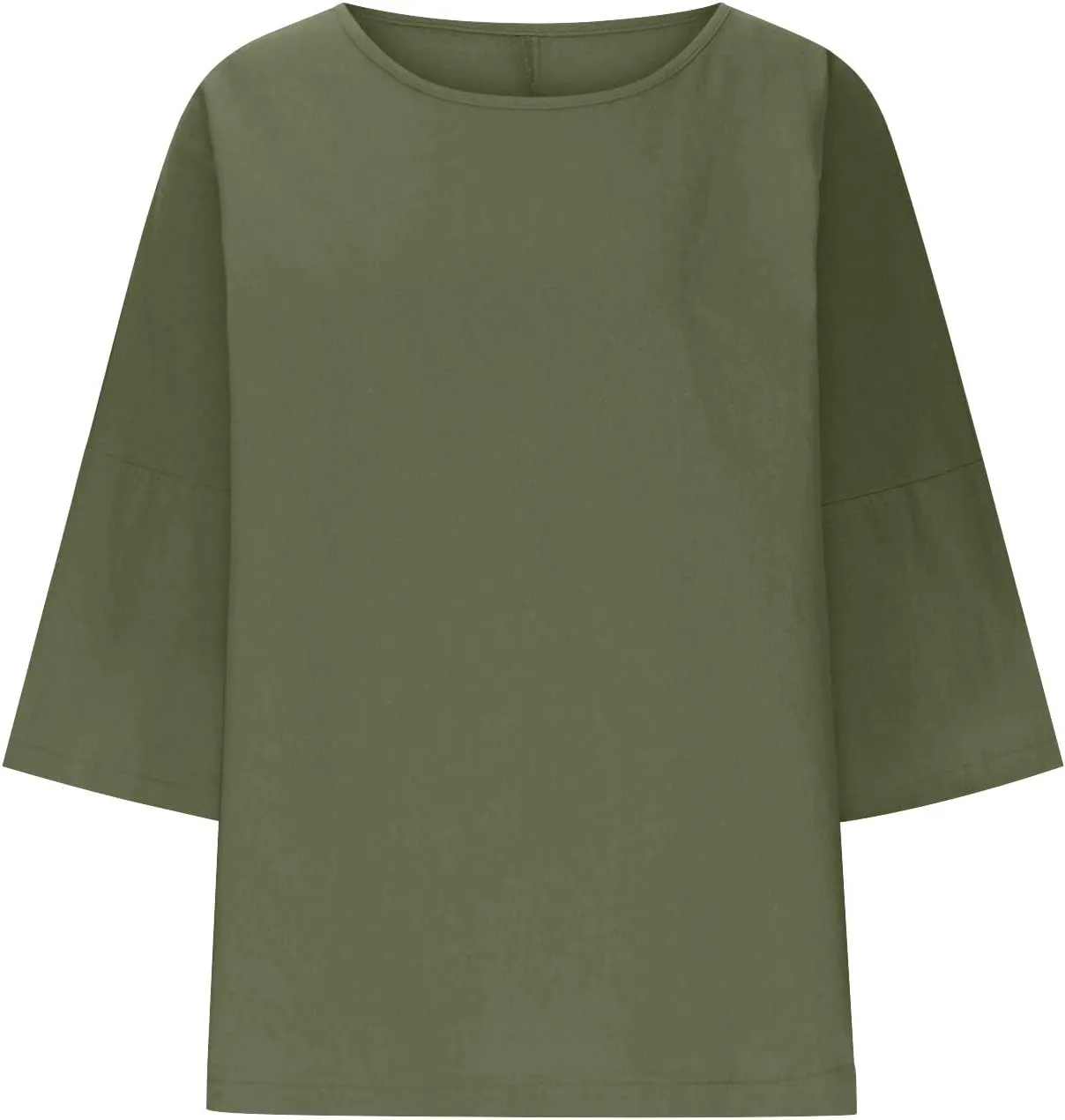 Linen Shirts for Women Summer Crewneck Button Down 3/4 Sleeve Gauze Blouse Tops Vintage Travel Trendy Tees Shirt 2025