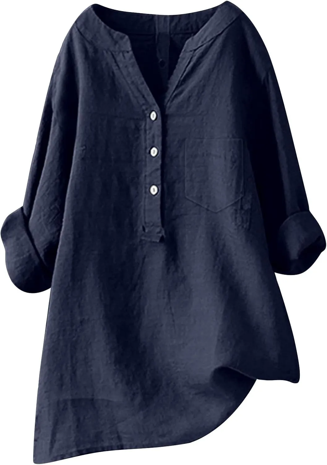 Linen Shirts for Women Summer Linen Button Long Sleeve T-Shirts Casual Loose Fit Fashion V Neck Blouses