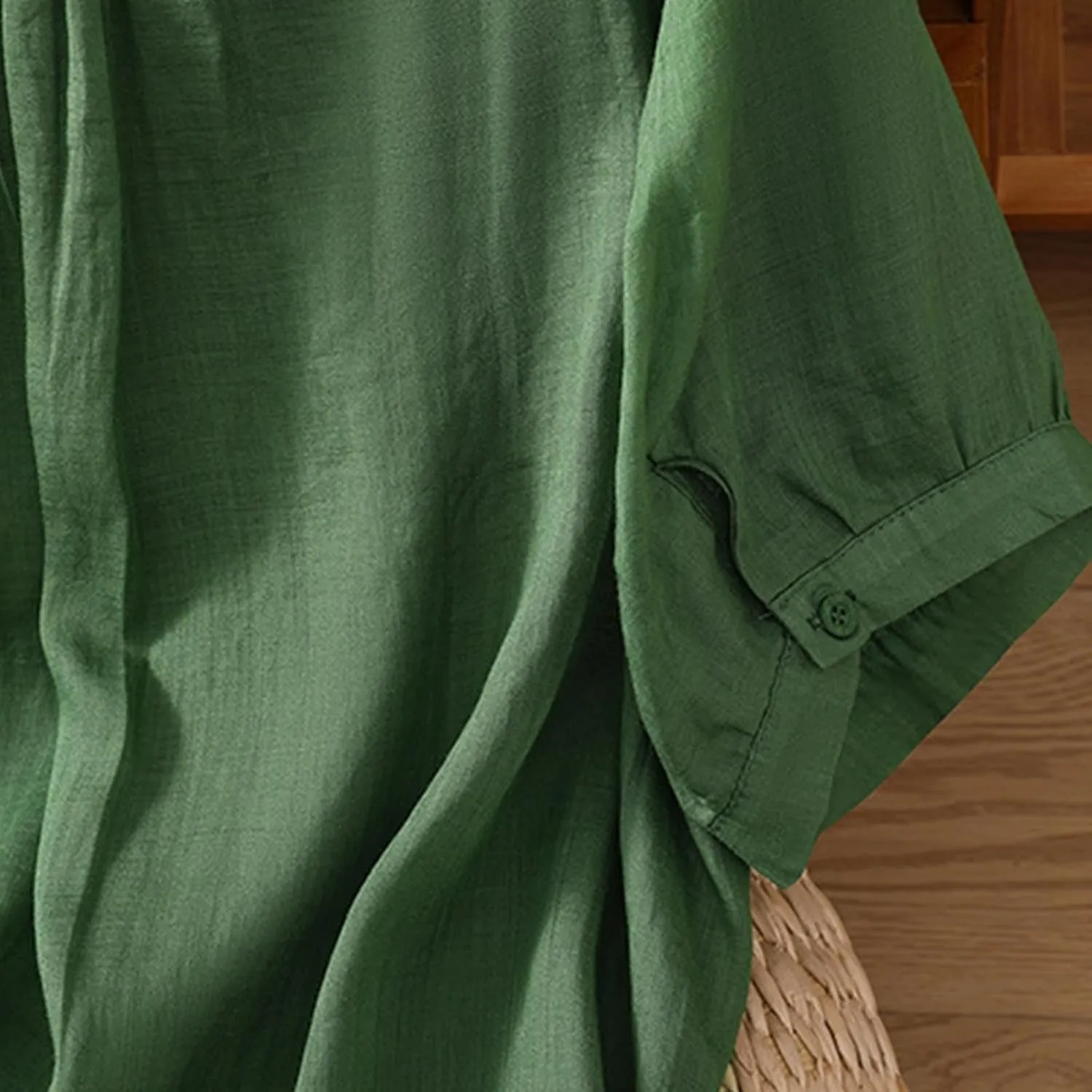 Lmdudan Summer Cotton Linen Embroidered Tops for Women Short Sleeve Button Up Tunic Tees Casual Loose V-Neck Peasant Shirts