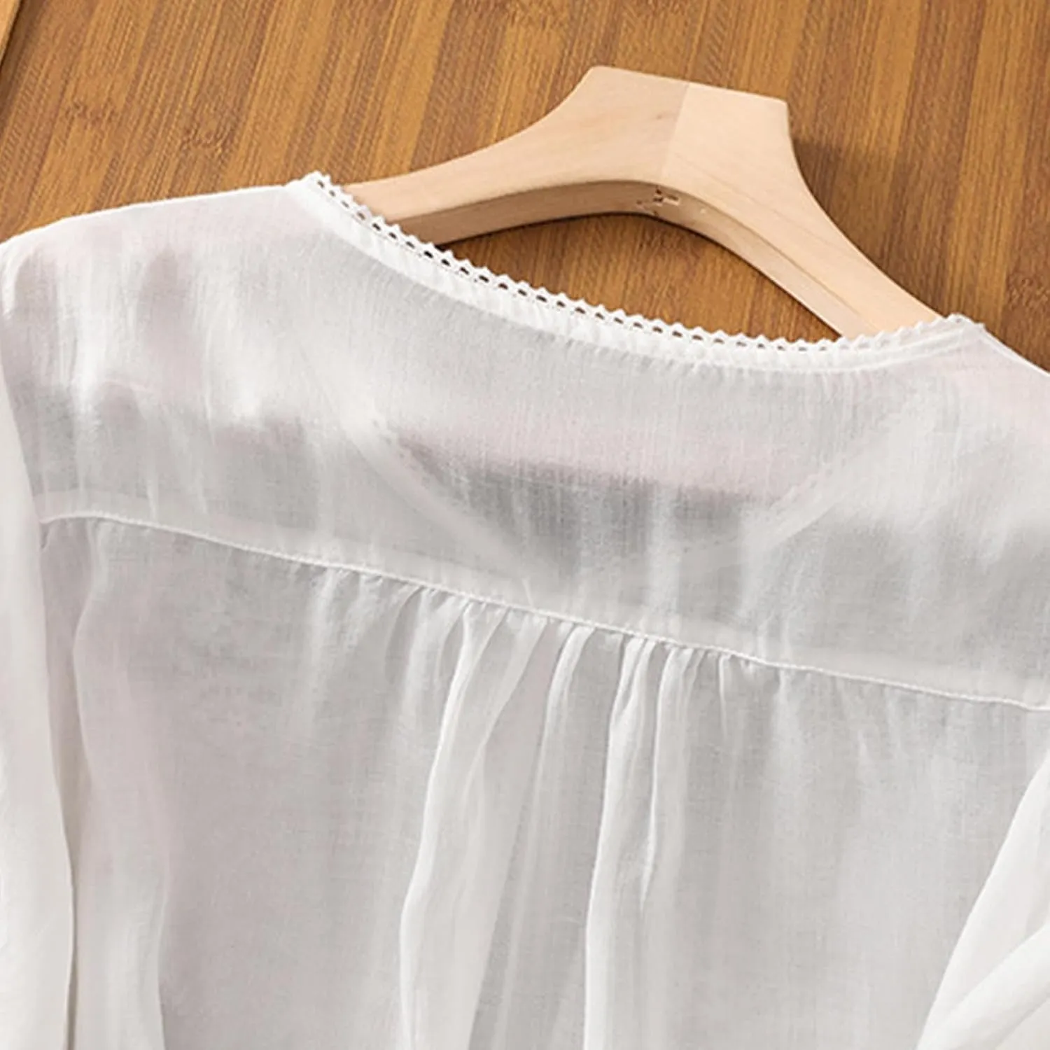 Lmdudan Summer Cotton Linen Embroidered Tops for Women Short Sleeve Button Up Tunic Tees Casual Loose V-Neck Peasant Shirts