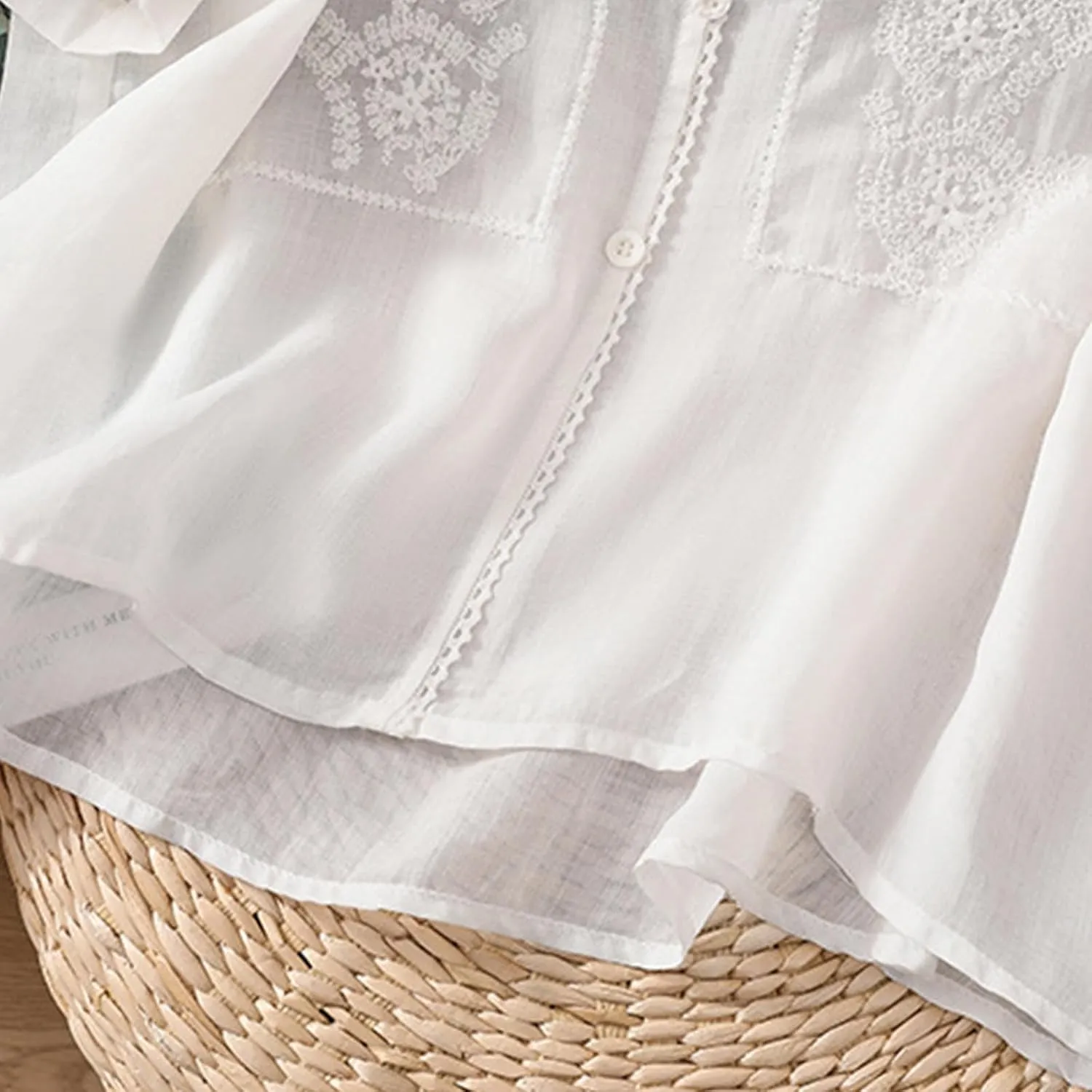 Lmdudan Summer Cotton Linen Embroidered Tops for Women Short Sleeve Button Up Tunic Tees Casual Loose V-Neck Peasant Shirts