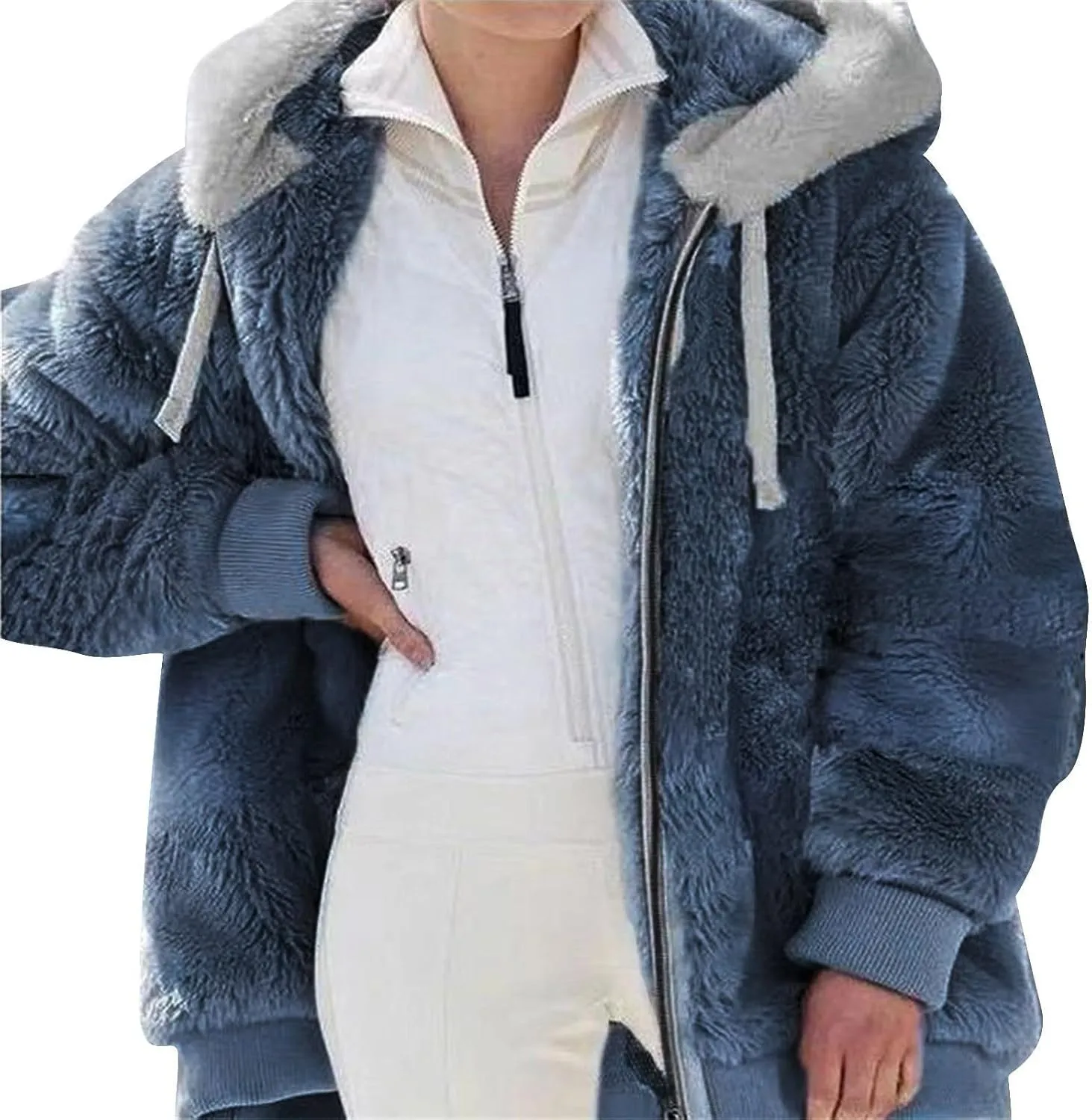 Long Sleeve Snap Button Down Warm Teddy Coat With Pocket Front Plush Casual Street Outerwear Long Sleeve With