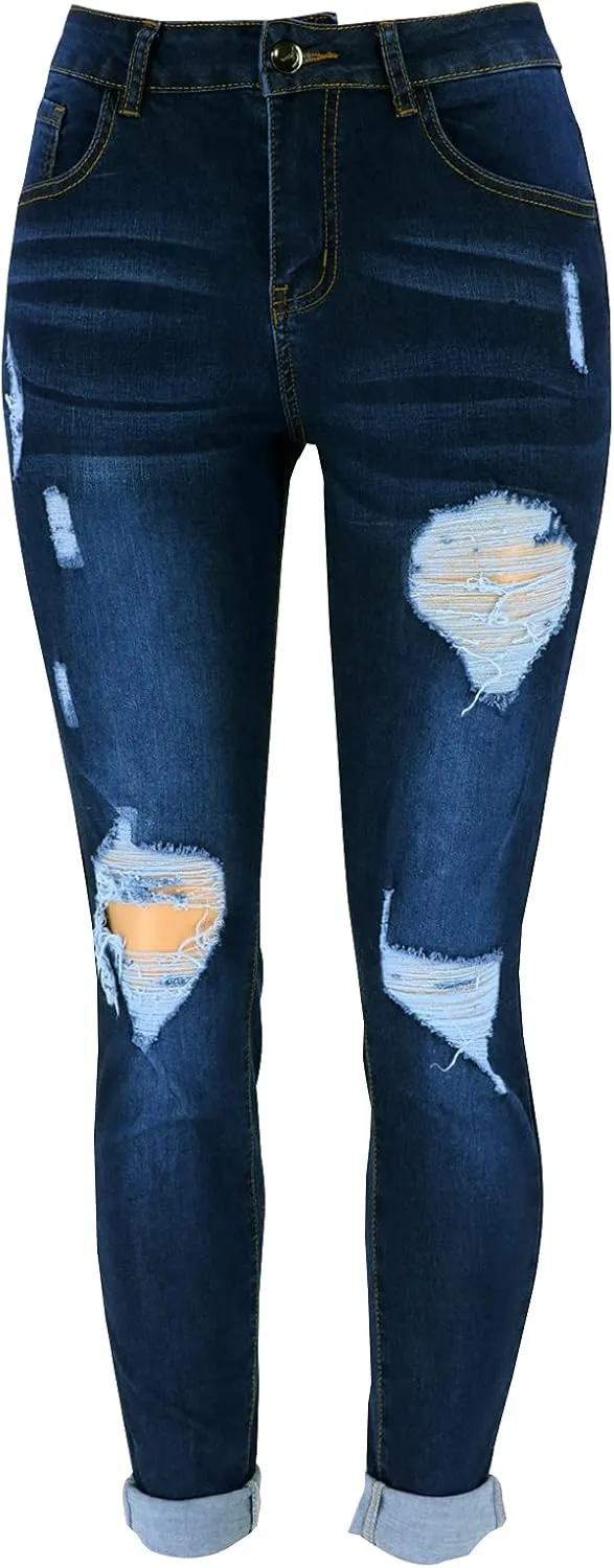 LONGBIDA Women's Ripped Skinny Jeans Hight Waisted Stretch Distressed Denim Pants for Women