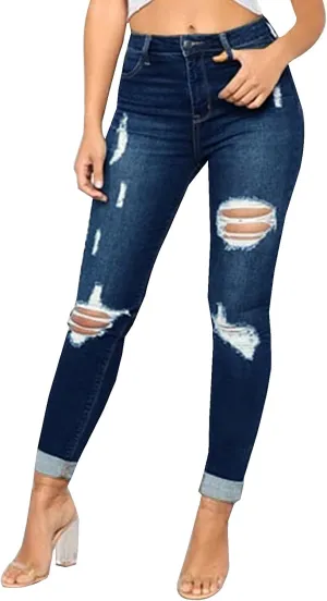 LONGBIDA Women's Ripped Skinny Jeans Hight Waisted Stretch Distressed Denim Pants for Women