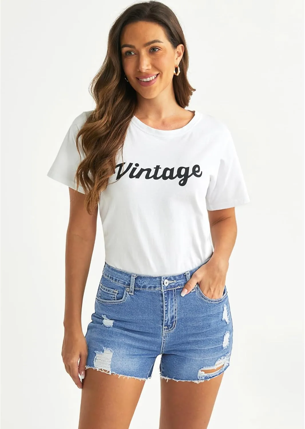 Luvamia Women's High Waisted Distressed Denim Shorts, Blue, Size X-Small to XX-Large