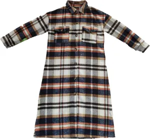 Maiyifu-GJ Women's Casual Plaid Button Up Long Shirts Jacket Loose Lapel Wool Blend Trench Coat Fall Overcoat with Pockets