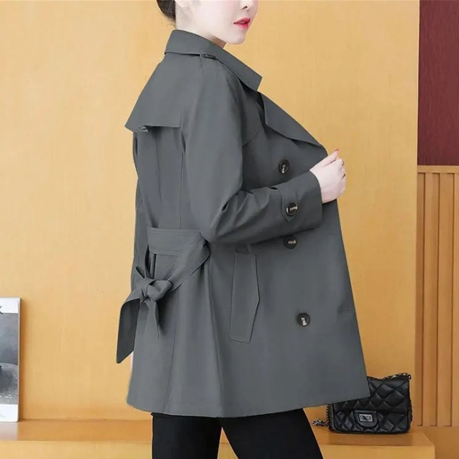 Maiyifu-GJ Women's Double Breasted Trench Coat Mid Long Notched Lapel Overcoat Classic Lapel Slim Windbreaker Outerwear
