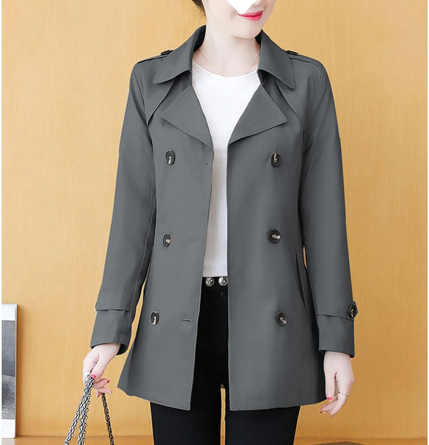 Maiyifu-GJ Women's Double Breasted Trench Coat Mid Long Notched Lapel Overcoat Classic Lapel Slim Windbreaker Outerwear