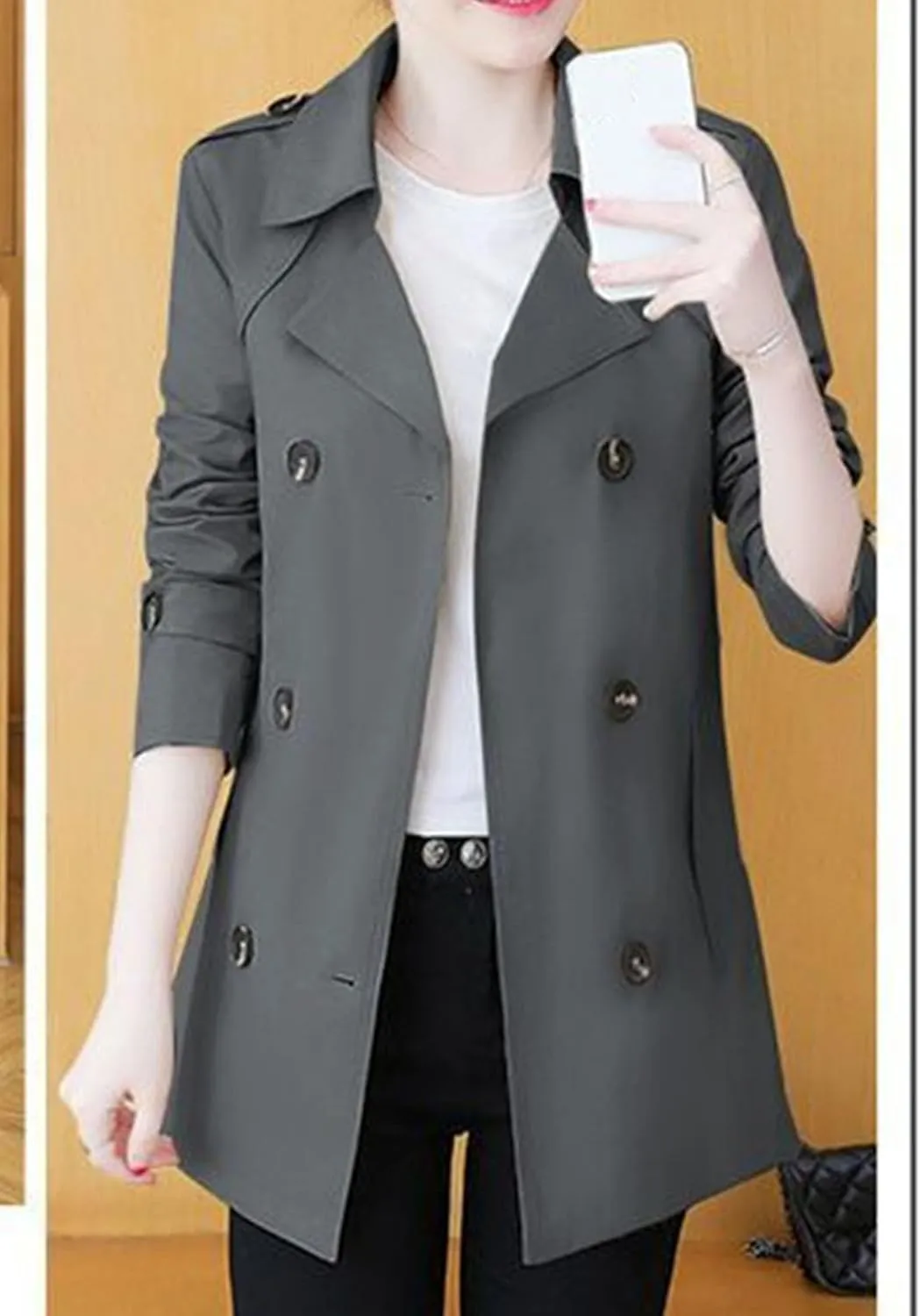 Maiyifu-GJ Women's Double Breasted Trench Coat Mid Long Notched Lapel Overcoat Classic Lapel Slim Windbreaker Outerwear