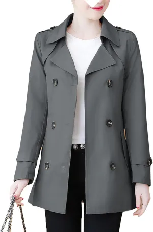 Maiyifu-GJ Women's Double Breasted Trench Coat Mid Long Notched Lapel Overcoat Classic Lapel Slim Windbreaker Outerwear