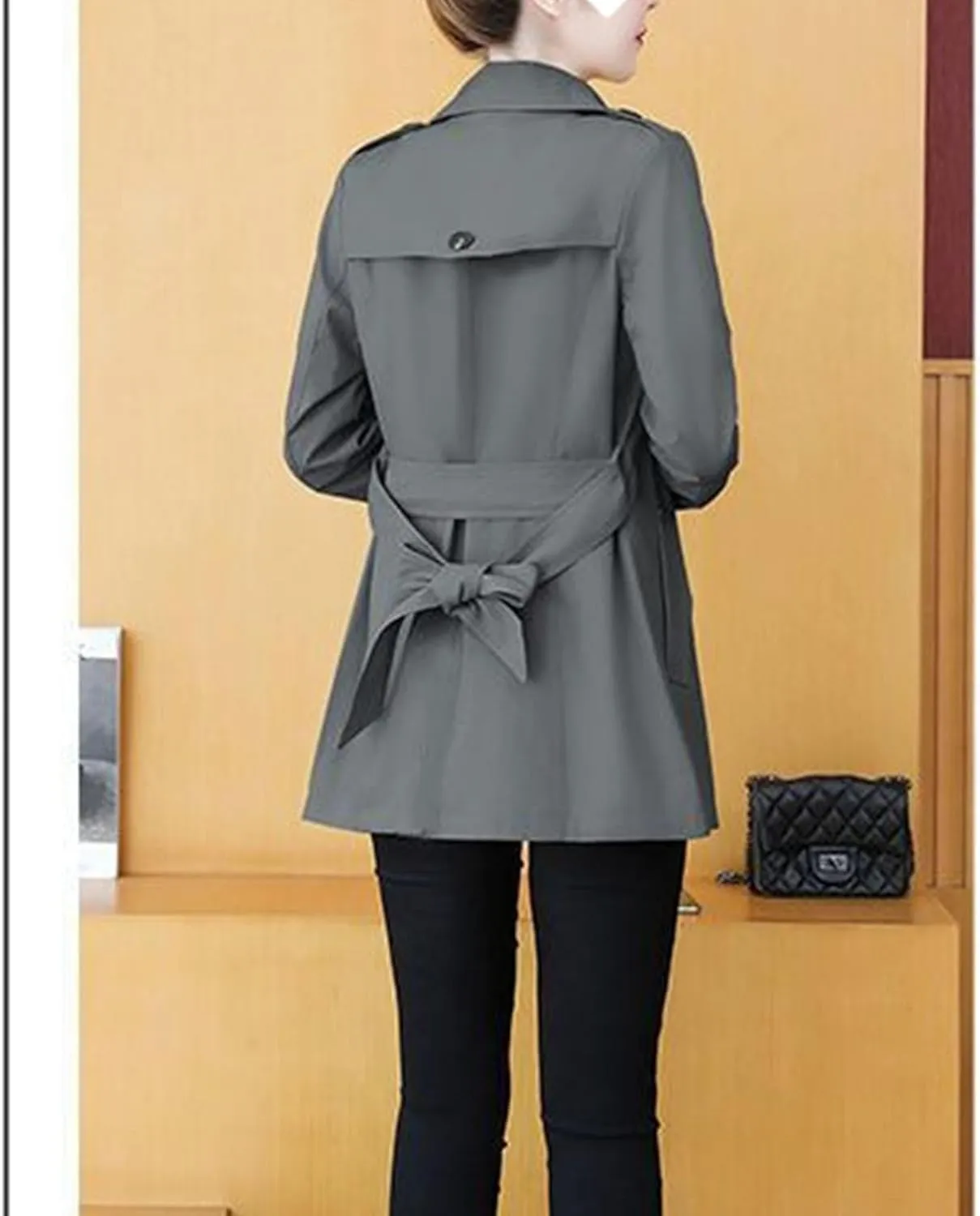 Maiyifu-GJ Women's Double Breasted Trench Coat Mid Long Notched Lapel Overcoat Classic Lapel Slim Windbreaker Outerwear