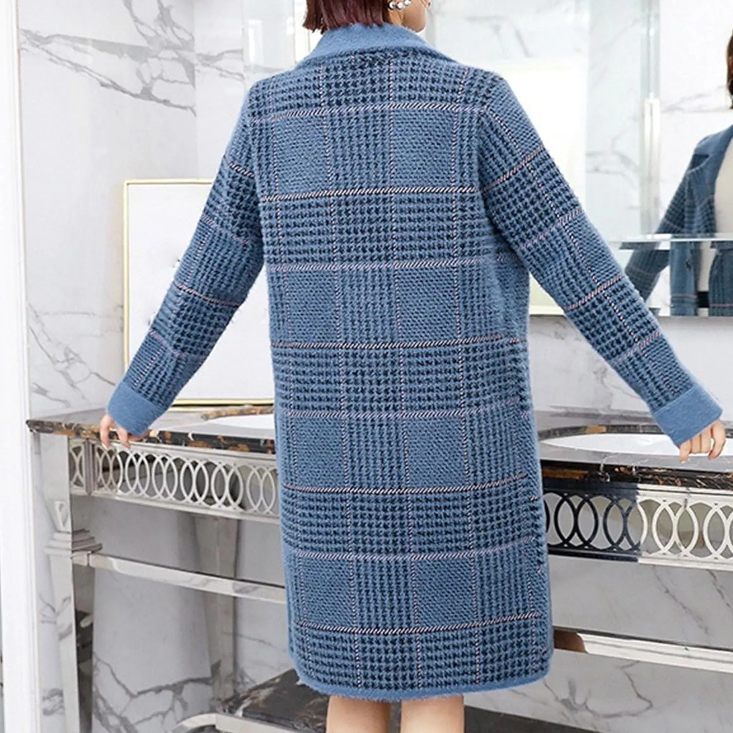 Maiyifu-GJ Women's Double Breasted Wool Blend Coats Jackets Notched Lapel Overcoats Sweater Mid Length Casual Outerwear