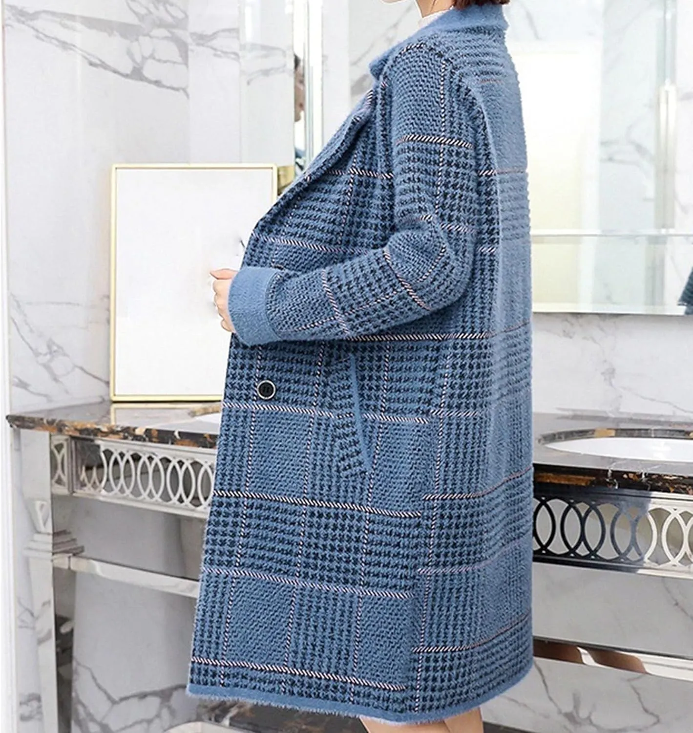 Maiyifu-GJ Women's Double Breasted Wool Blend Coats Jackets Notched Lapel Overcoats Sweater Mid Length Casual Outerwear