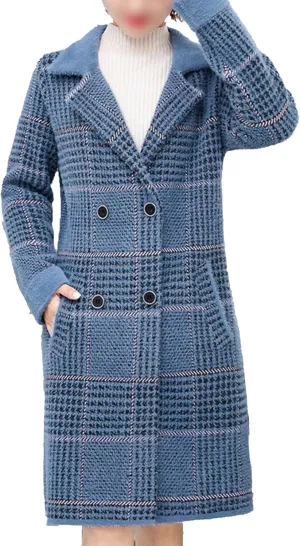 Maiyifu-GJ Women's Double Breasted Wool Blend Coats Jackets Notched Lapel Overcoats Sweater Mid Length Casual Outerwear