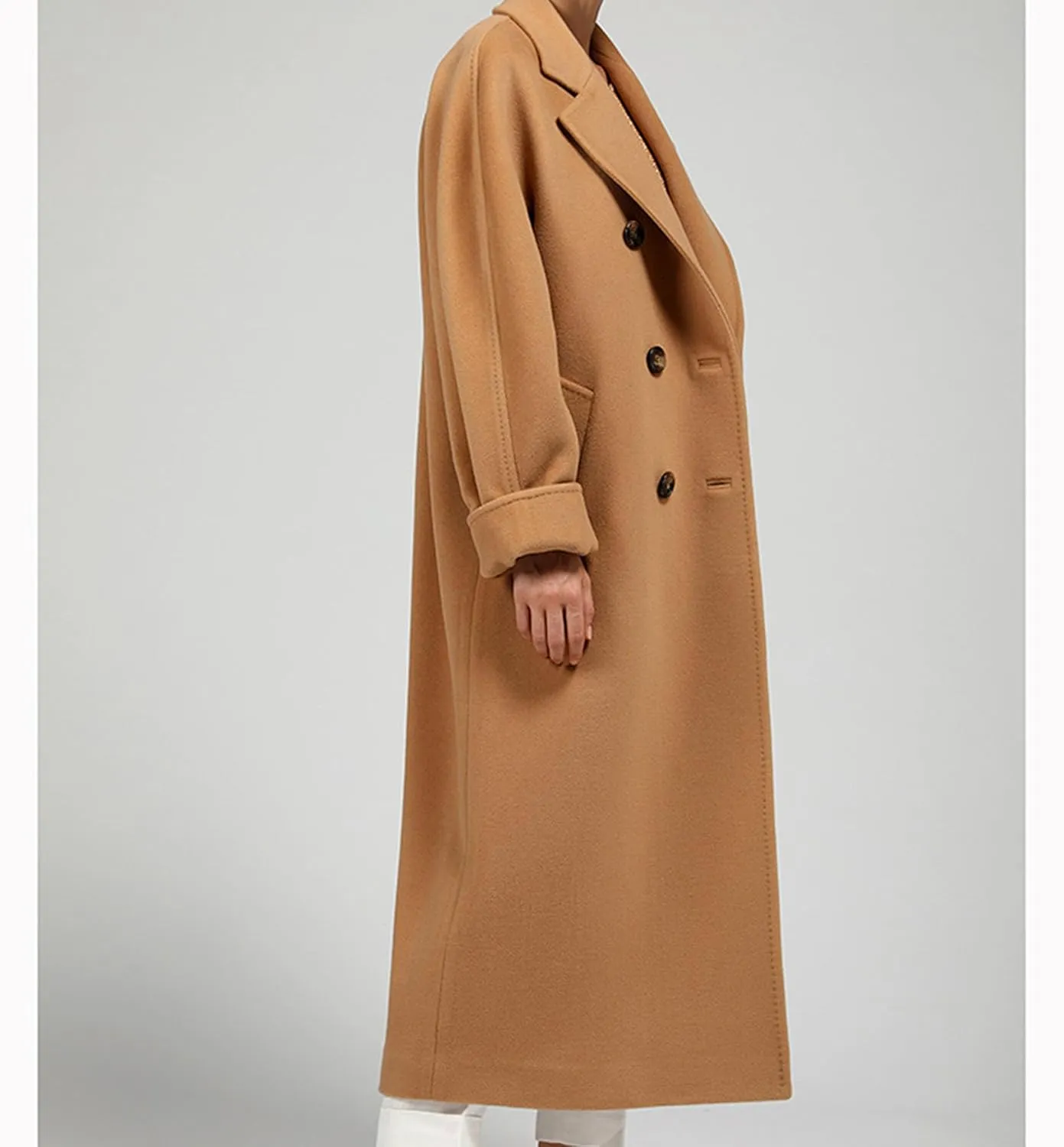 Maiyifu-GJ Women's Double Breasted Wool Blend Trench Coats Winter Elegant Notched Lapel Coat Mid Long Jacket Overcoat