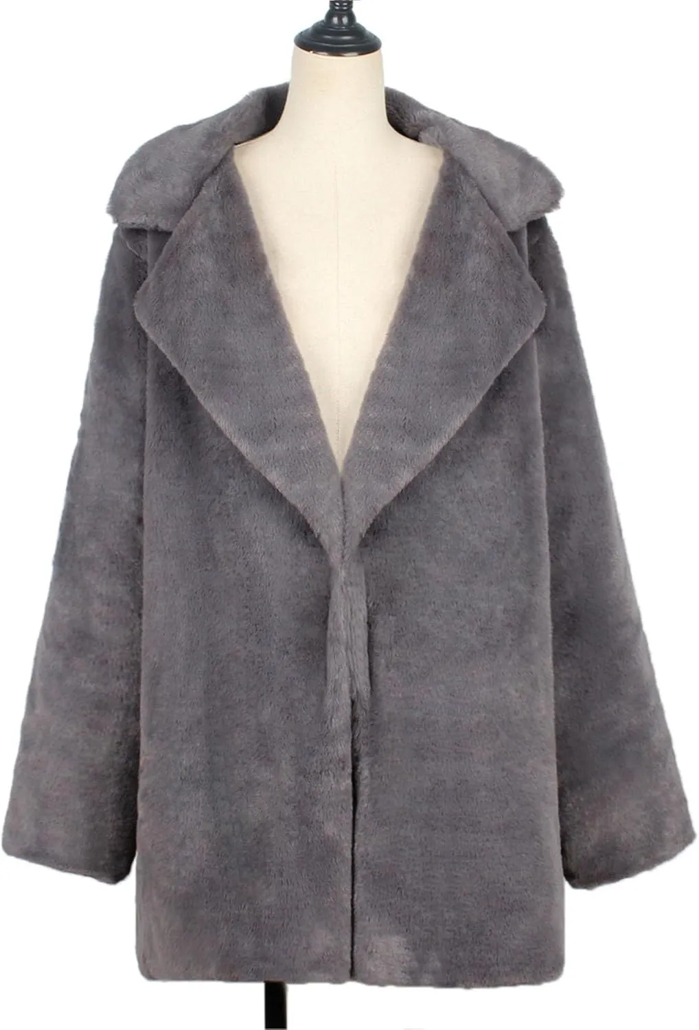 Maiyifu-GJ Women's Winter Coat Overcoat Fleece Lapel Open Front Long Cardigan Jackets Faux Fur Trench Coat Outerwear
