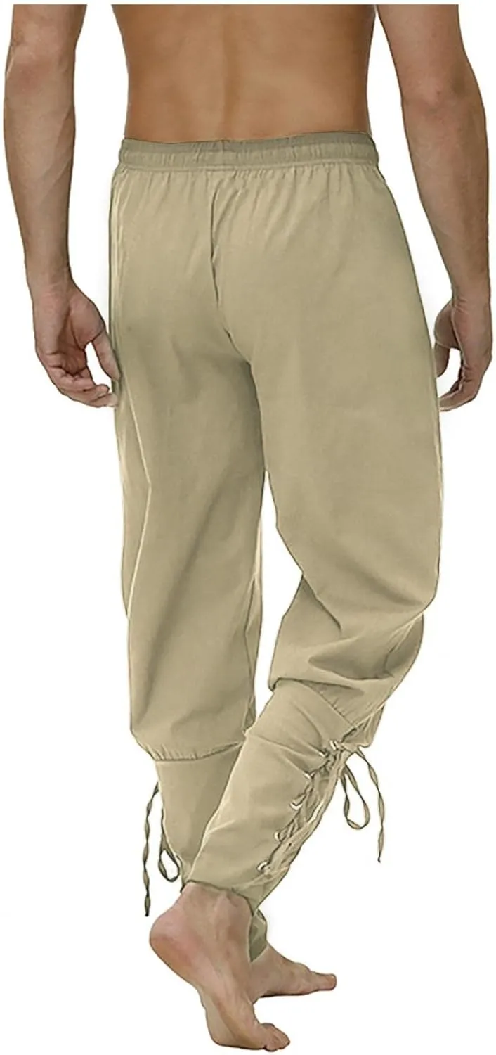 Mens Ankle Banded Pants Cotton Linen Renaissance Gothic Medieval Viking Navigator Pirate Trousers Gothic Pants