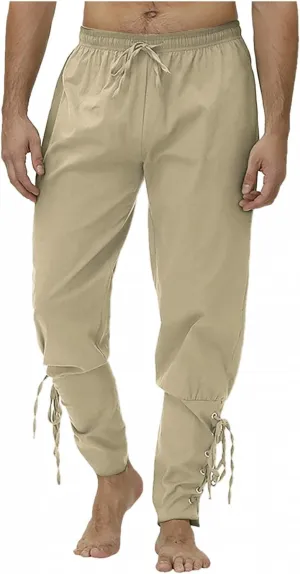 Mens Ankle Banded Pants Cotton Linen Renaissance Gothic Medieval Viking Navigator Pirate Trousers Gothic Pants