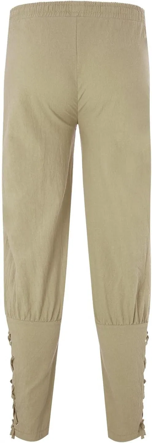 Mens Ankle Banded Pants Cotton Linen Renaissance Gothic Medieval Viking Navigator Pirate Trousers Gothic Pants