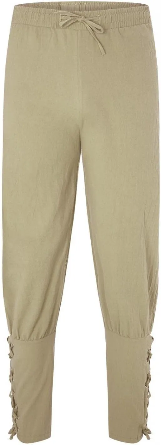 Mens Ankle Banded Pants Cotton Linen Renaissance Gothic Medieval Viking Navigator Pirate Trousers Gothic Pants