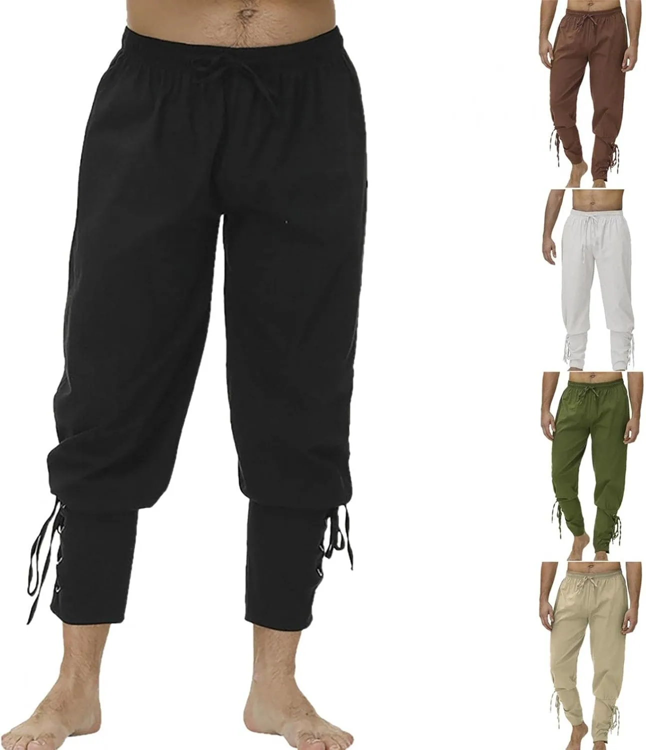 Mens Ankle Banded Pants Cotton Linen Renaissance Gothic Medieval Viking Navigator Pirate Trousers Gothic Pants