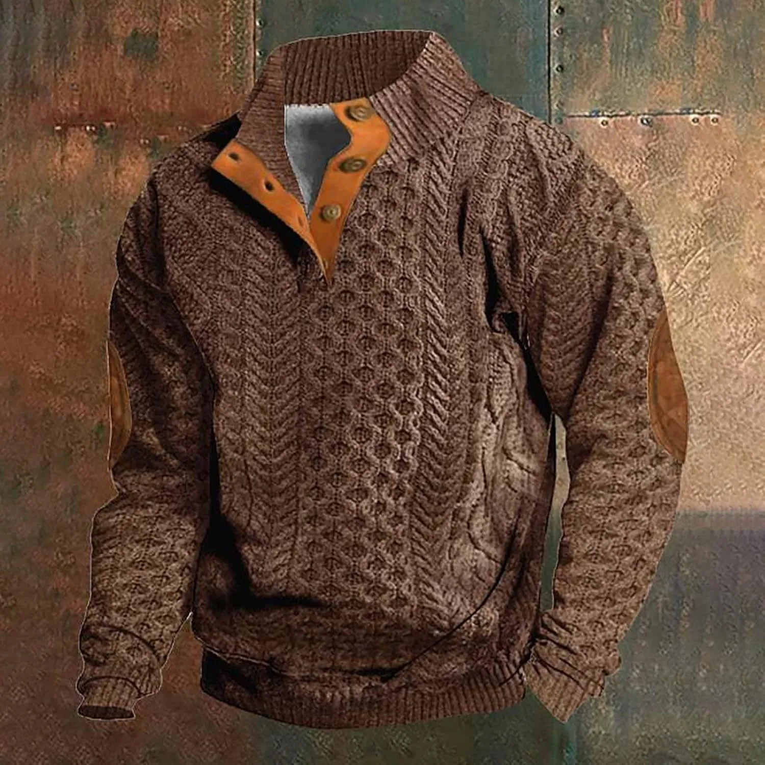 Men's Aztec Western Sweatshirt Sweatshirt Warm Cuff Patch Long Sleeve Sweatshirt Top Long Sleeved Pullover Men Mens